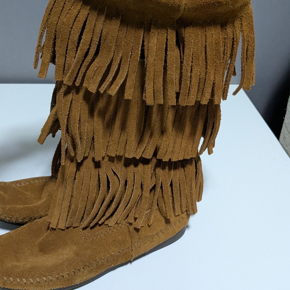 Fringed Tan Suede Boots